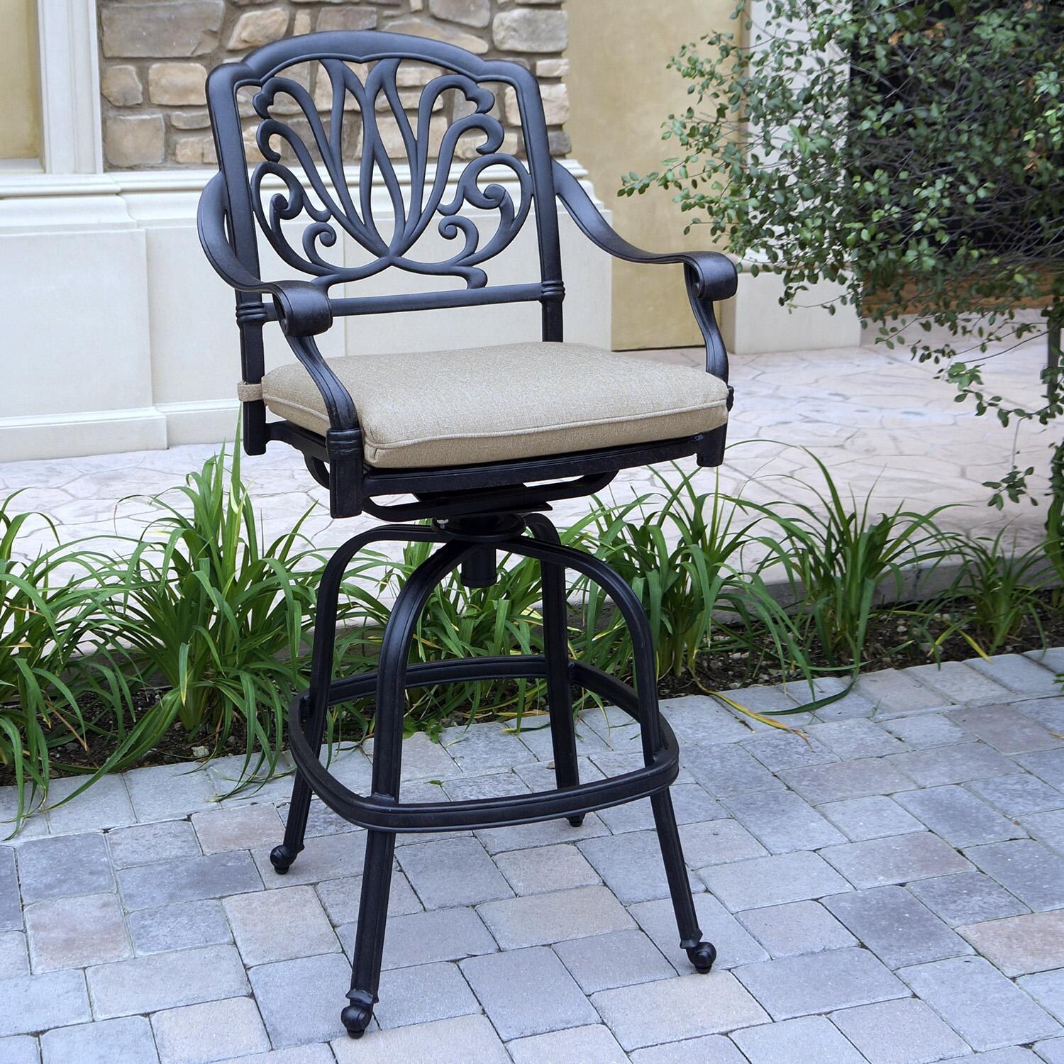Darlee Elisabeth 5-Pc Cast Aluminum Bar Set w/ 42-Inch Round Table in Antique Bronze/Beige Canvas - Single Stool - Lifestyle thumbnail