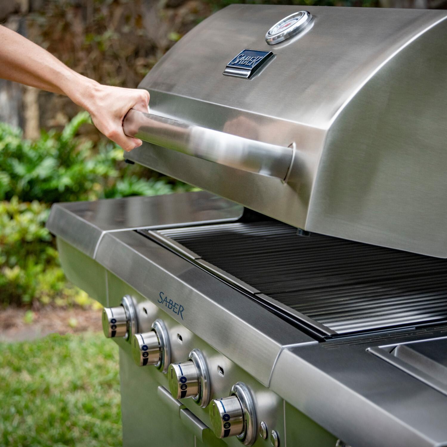 Saber Select R52SC0421 4-Burner 30-Inch Infrared Propane Gas Grill - Hood Opened thumbnail