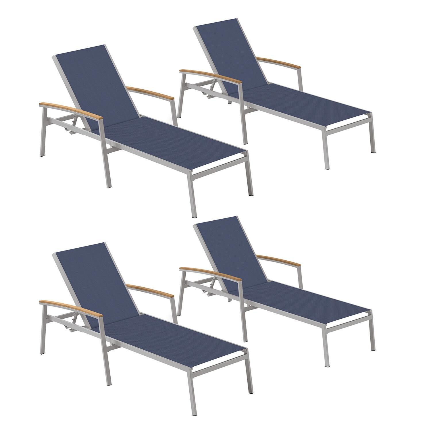 Travira 4 Pc Aluminum Chaise Lounge Set w/ Natural Tekwood Arm Caps in Flint/Ink Pen by Oxford Garden