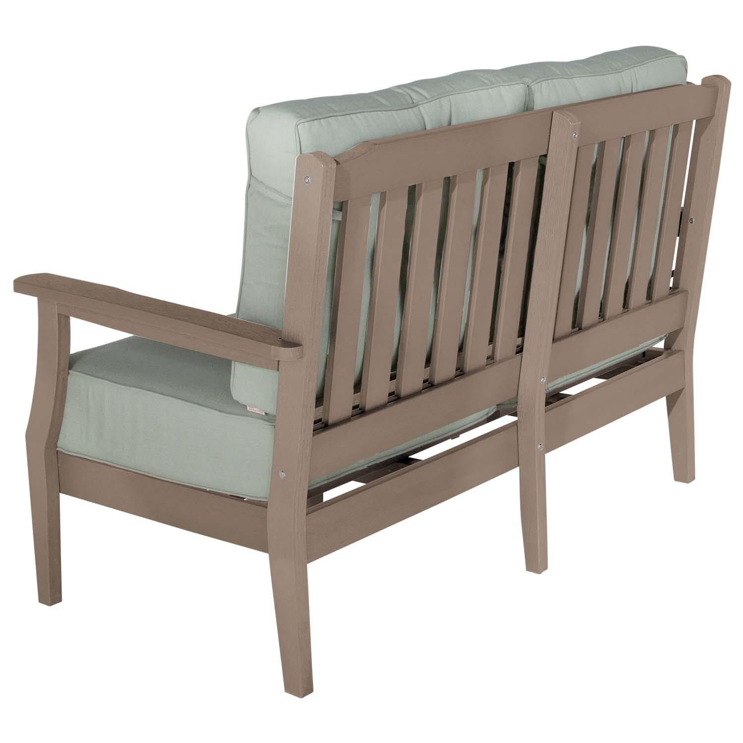 Blushing Bay 2 Person Recycled Plastic Loveseat in Canvas Seasalt/Woodland Brown by Lakeview Outdoor Designs - Back View - White Background thumbnail