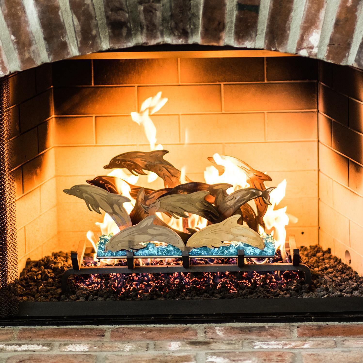 Alpine Flame Dolphin Seascape Fireplace Sculpture - Full View thumbnail
