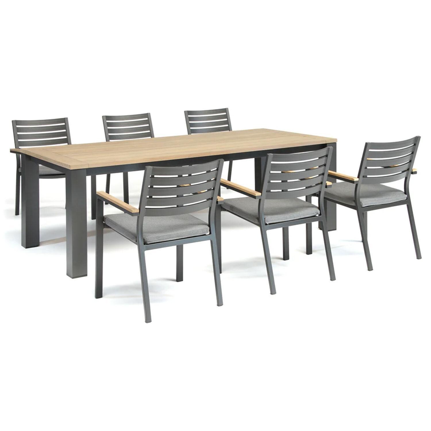 Elba 7 Pc Aluminum/Teak Dining Set in Cast Silver By KETTLER - Display - White Background thumbnail