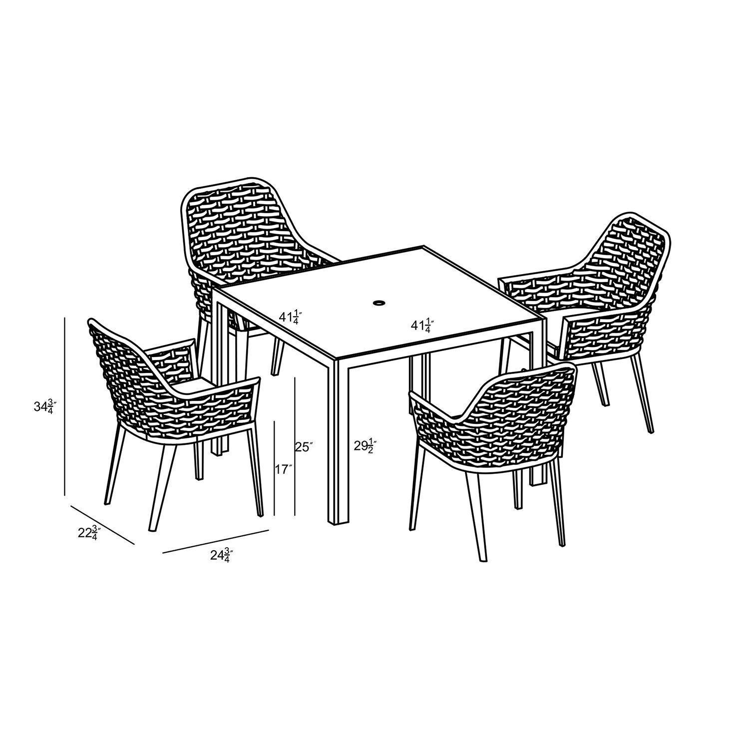 Chloe Bay 5 Pc Aluminum Square Dining Set in White by Lakeview - Dimensional thumbnail