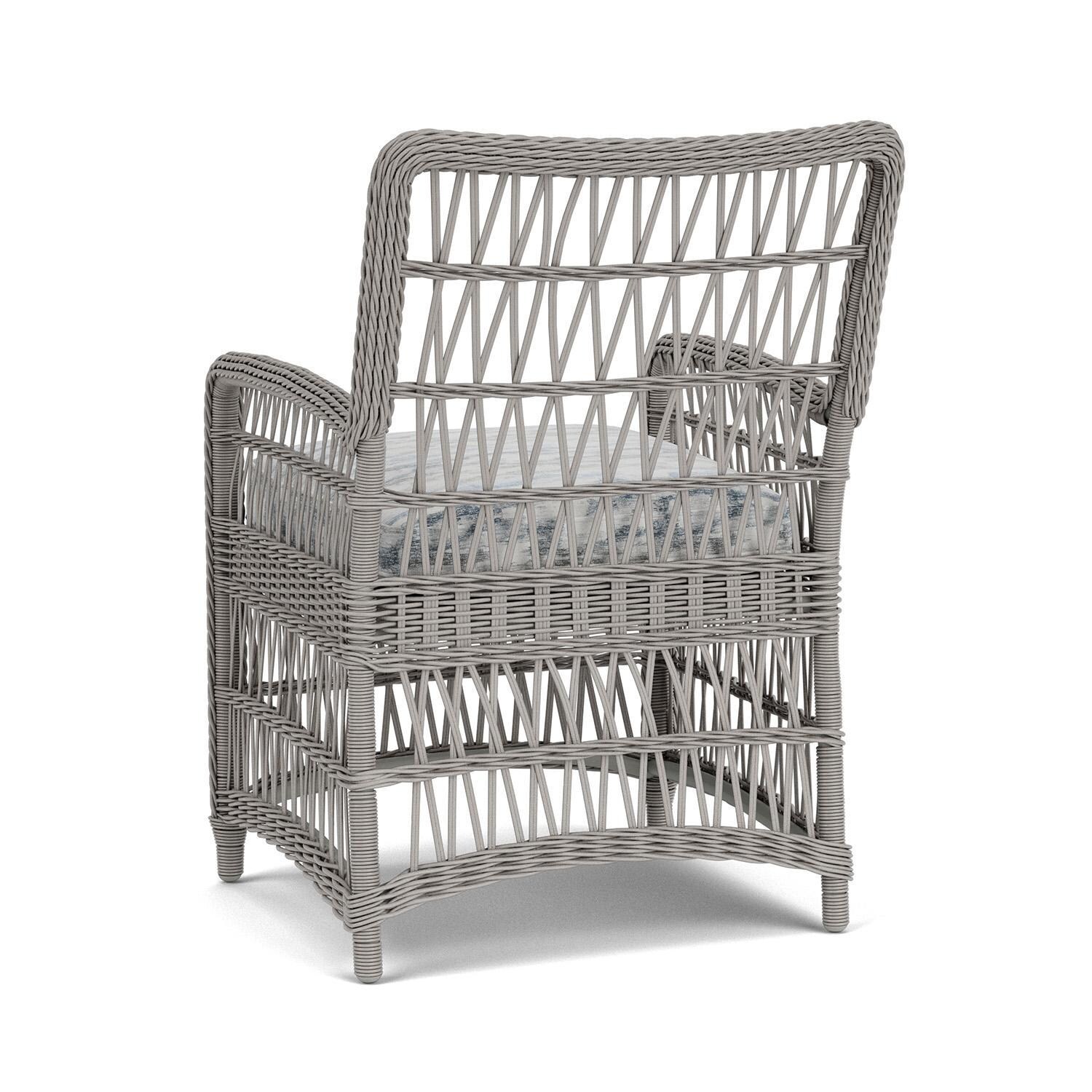 Lloyd Flanders Mackinac Dining Armchair in Putty Finish with Stratosphere Cloud Fabric - Rear Left thumbnail