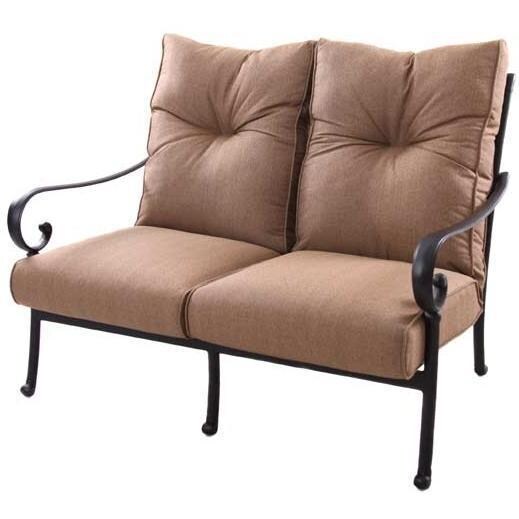 Santa Anita 2 Person Cast Aluminum Loveseat in Antique Bronze/Heather Beige Sunbrella by Darlee