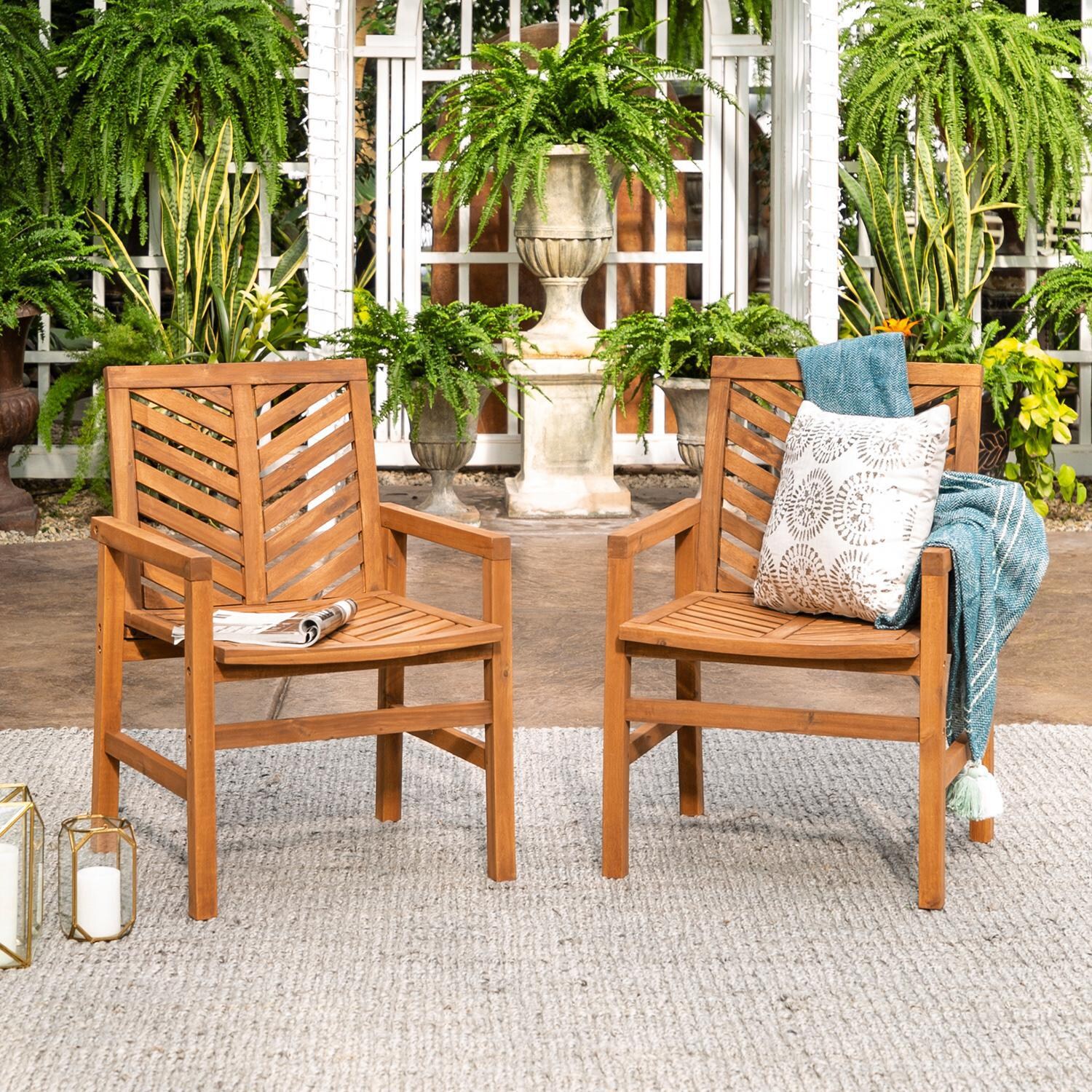 Ultimate Patio Wishlake 2 Piece Acacia Patio Dining Arm Chair Set - Brown thumbnail