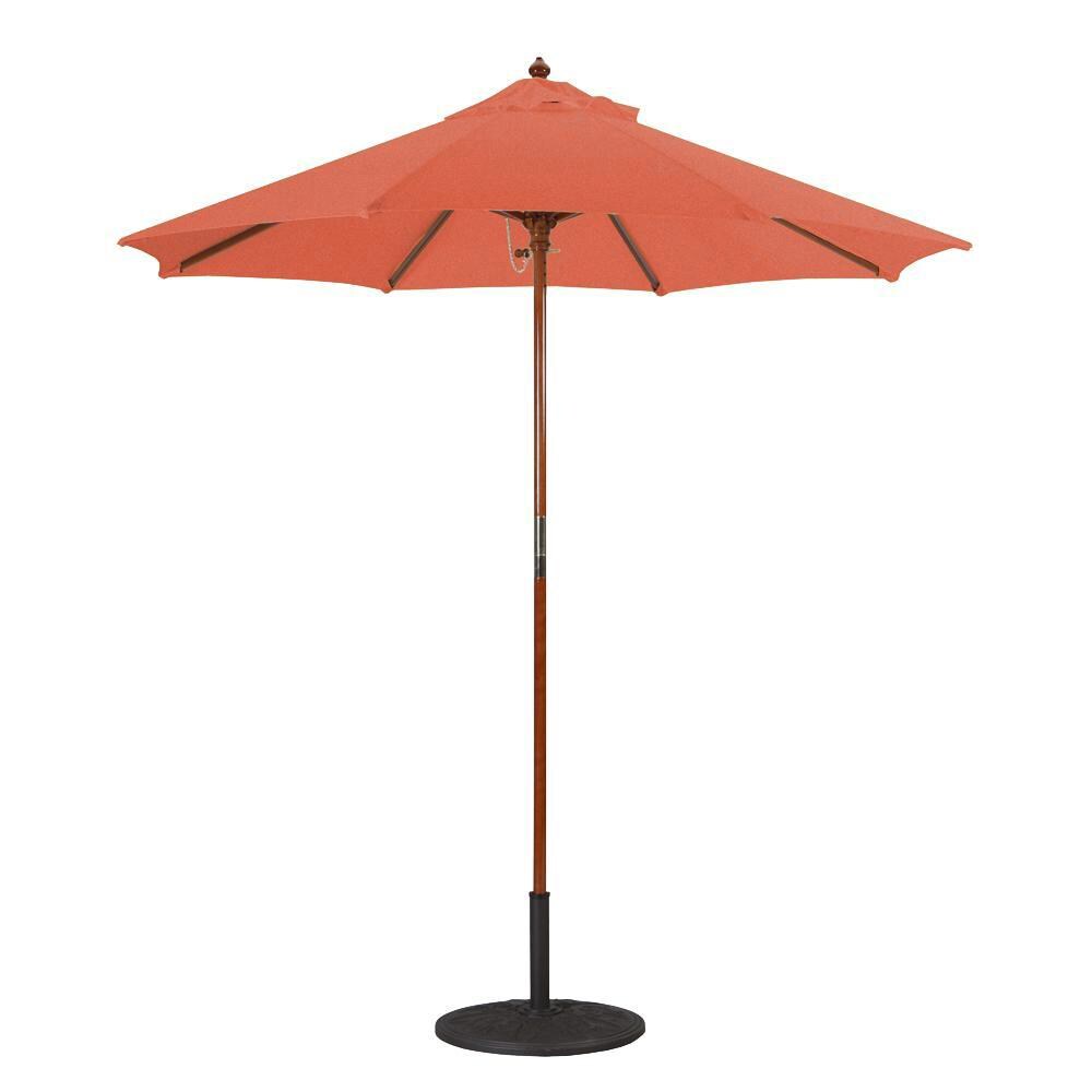 Galtech 7.5 Ft. Octagonal Hardwood Patio Market Umbrella W/ Push Lift - Dark Wood W/ Sunbrella Canvas Brick Canopy