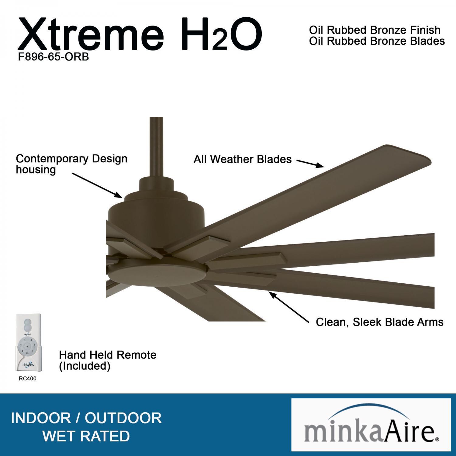 Minka-Aire F896-65-ORB Xtreme H2O 65-Inch 8-Blade Ceiling Fan in Oil Rubbed Bronze Finish w/ Oil Rubbed Bronze Blades - Details thumbnail