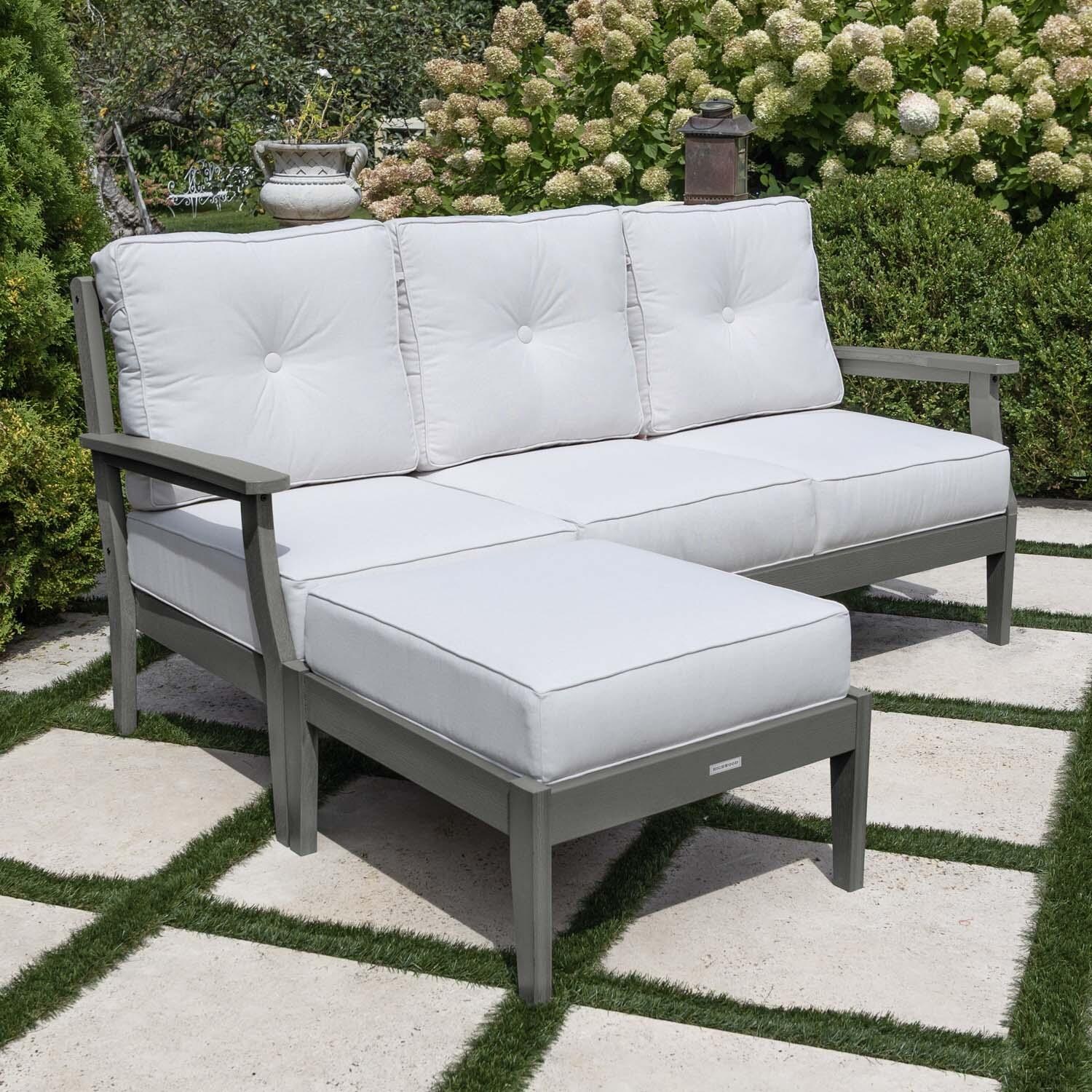 Blushing Bay 2 Pc Recycled Plastic Seating Set in Bliss Linen/Coastal Teak by Lakeview Outdoor Designs - Angled View - Lifestyle thumbnail