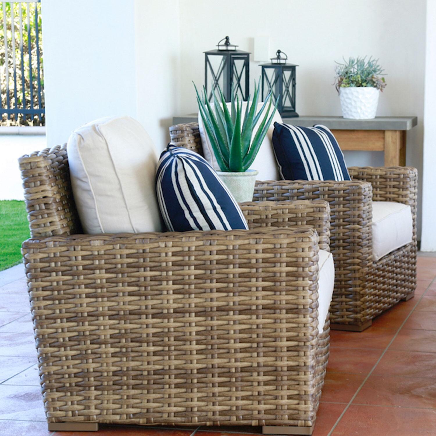 Sunset West - 1701-21SR-5492 - Havana Resin Wicker Patio Swivel Rocker Club Chair W/ Sunbrella Canvas Flax Cushions - Lifestyle thumbnail