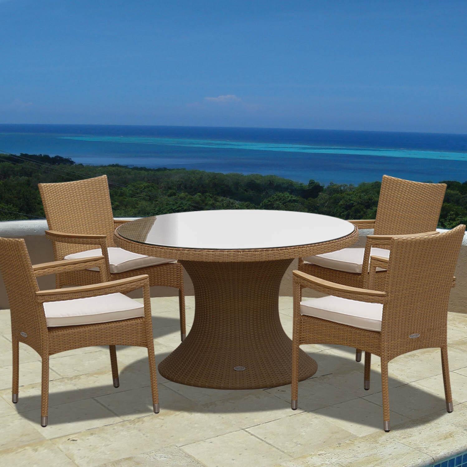 Royal Teak Collection Helena 4 Person Wicker Dining Set With Stacking ...