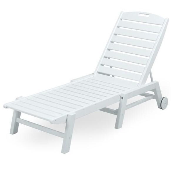 POLYWOOD Nautical Patio Chaise Lounge with Wheels - White thumbnail
