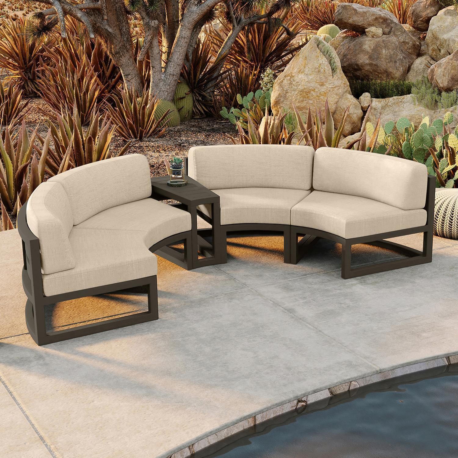 Misty Cove 3 Piece Curve Sectional Set in Slate w/End Table & Canvas Flax Cushions by Lakeview - By the Pool - Lifestyle thumbnail
