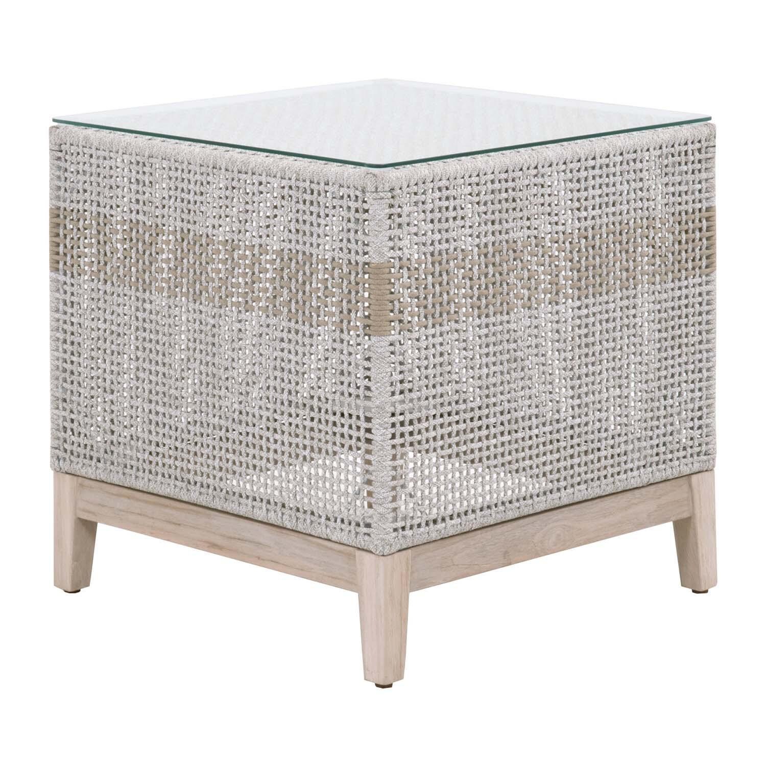 Lakeview Cocoa Way Taupe & White Woven Rope End Table - Side View thumbnail