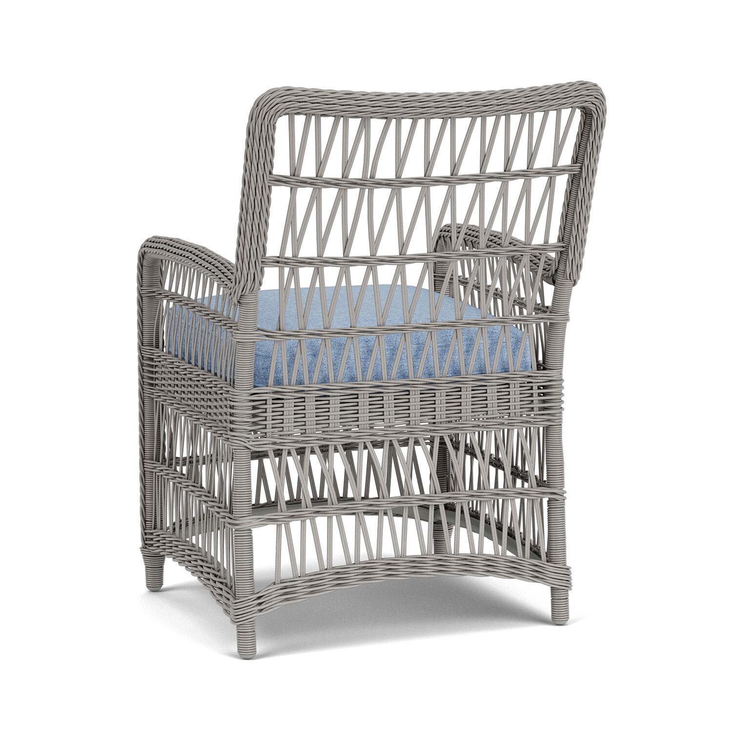 Lloyd Flanders Mackinac Dining Armchair in Putty Finish with Demo Skyway Fabric - Rear Left thumbnail