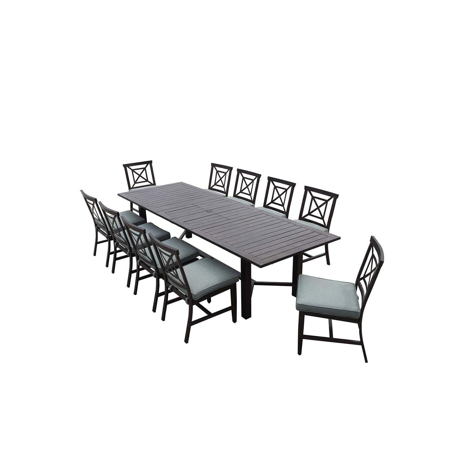 Atlantis 11 Pc Aluminum Dining Set w/ 118 Inch Table and Spa Cushions in Walnut By Darlee - Set - White Background thumbnail