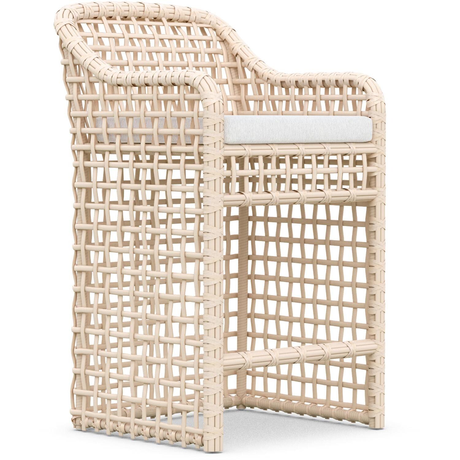 Azzurro Living Kiawah Wicker Bar Stool in Almond/Cloud - Angled - White Background thumbnail
