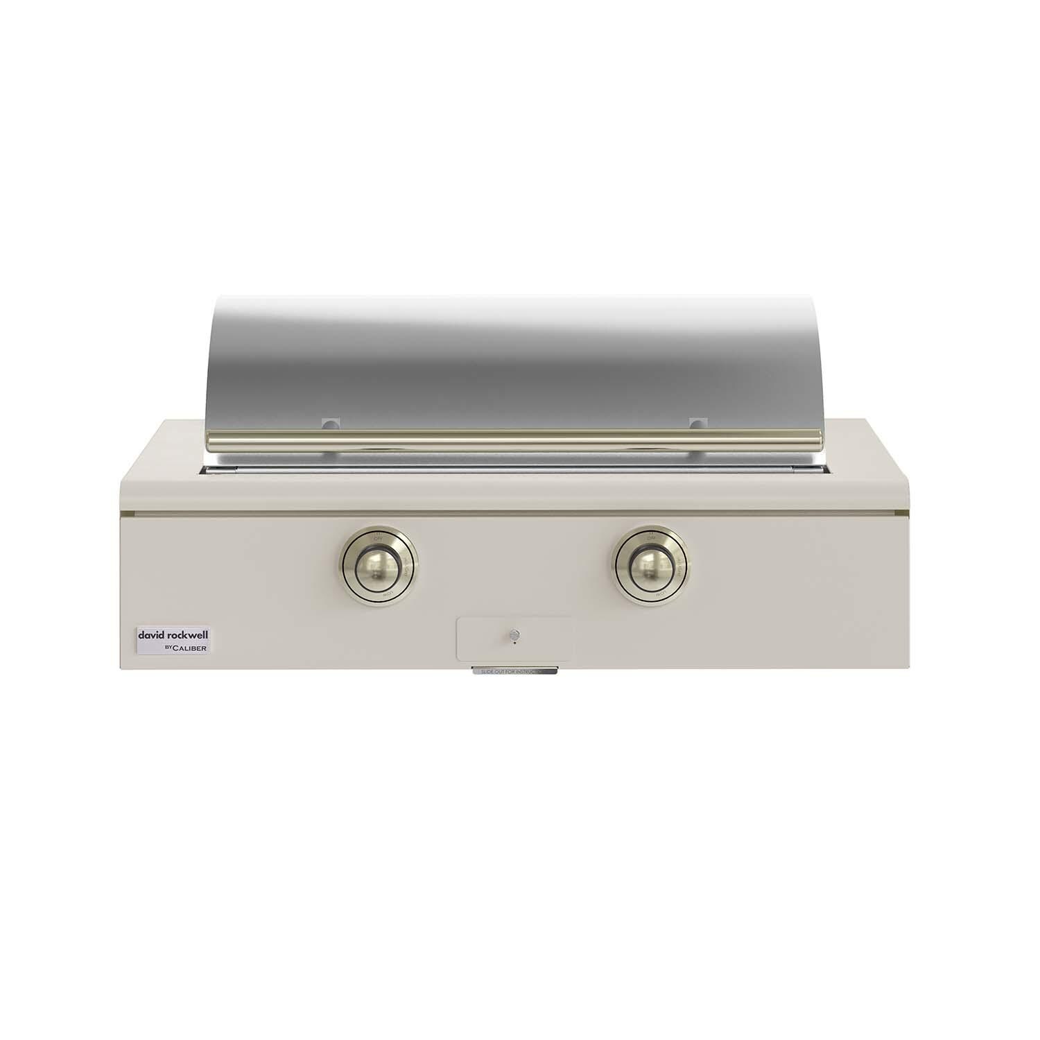 Caliber CRG-42BL00-A-050-H01 42-in Propane Built-In Rockwell Grill - Antique White w/ Brass Hardware - Lid Closed - White Background thumbnail