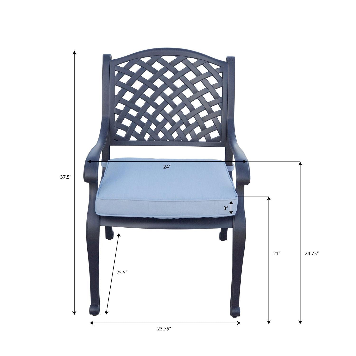 Nassau Cast Aluminum 4 Pc Set Dining Chair Set in Antique Bronze/Sky Blue by Darlee - Dimensions - Dimensional thumbnail