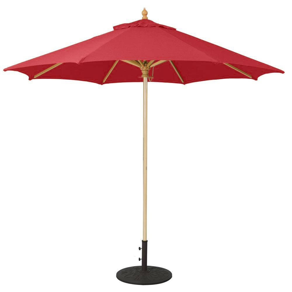 Galtech 9 Ft. Octagonal Wood Patio Umbrella W/ Manual Lift - Light Wood Frame W/ Jockey Red Sunbrella Fabric thumbnail