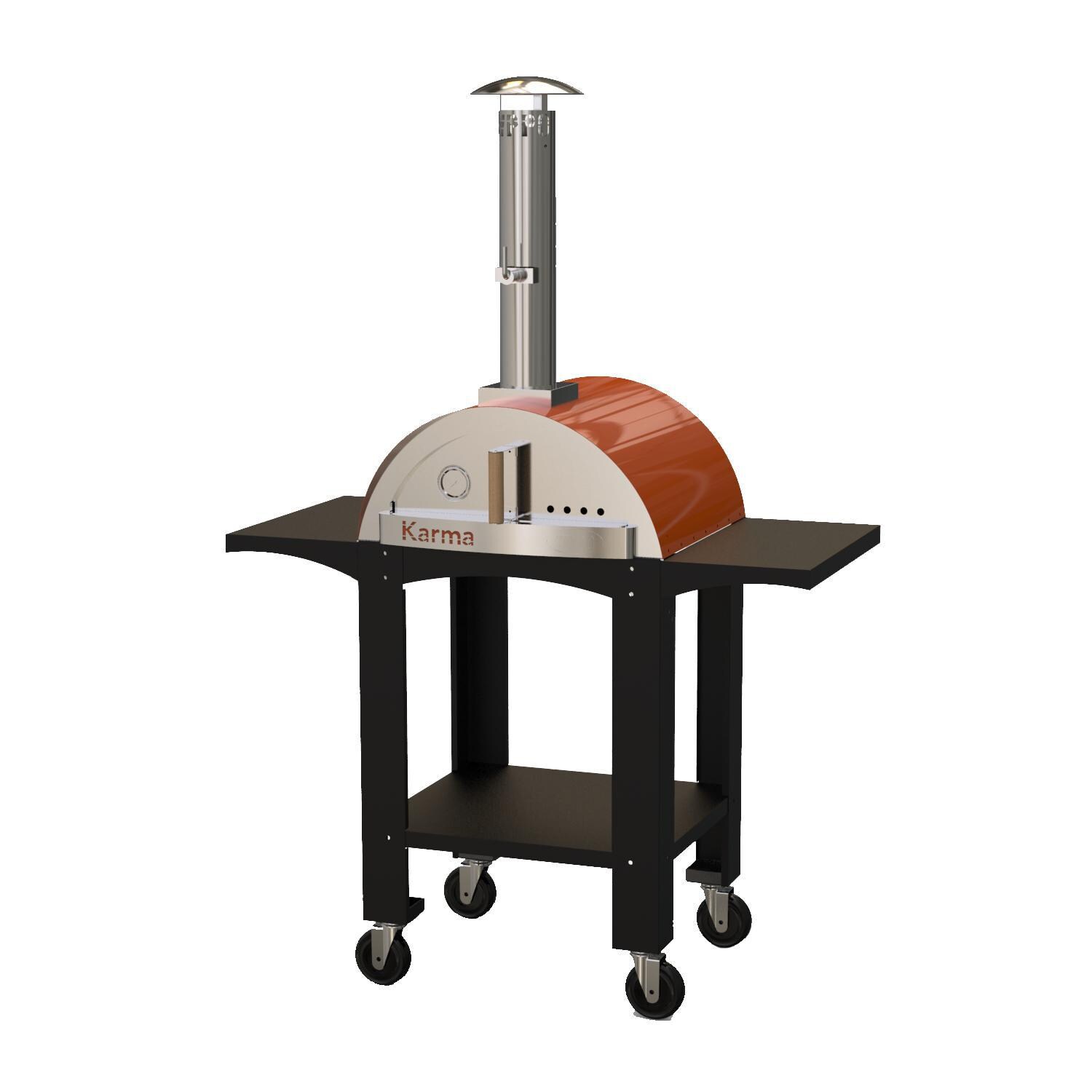 WPPO WKK-01S-WS-Orange Karma 25-in Wood Fired Pizza Oven w/ Black Cart - Orange - White Background thumbnail