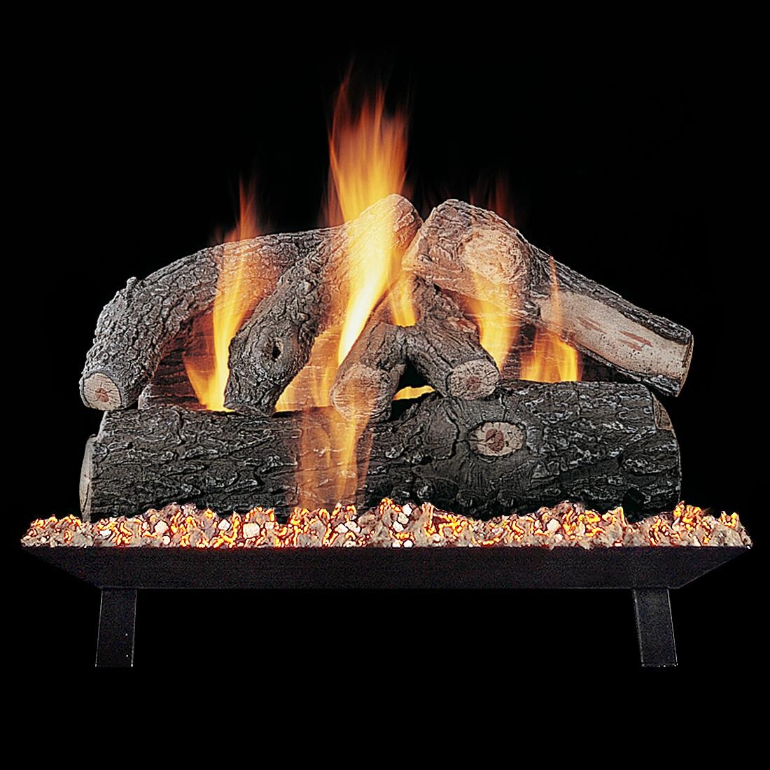 Rasmussen 18-Inch Frosted Oak Gas Log Set With Vented Natural Gas Custom Pan Burner - Match Light