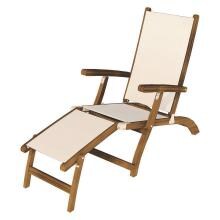 Steamer Teak Patio Chaise Lounge W/ White Sling By Royal Teak Collection image