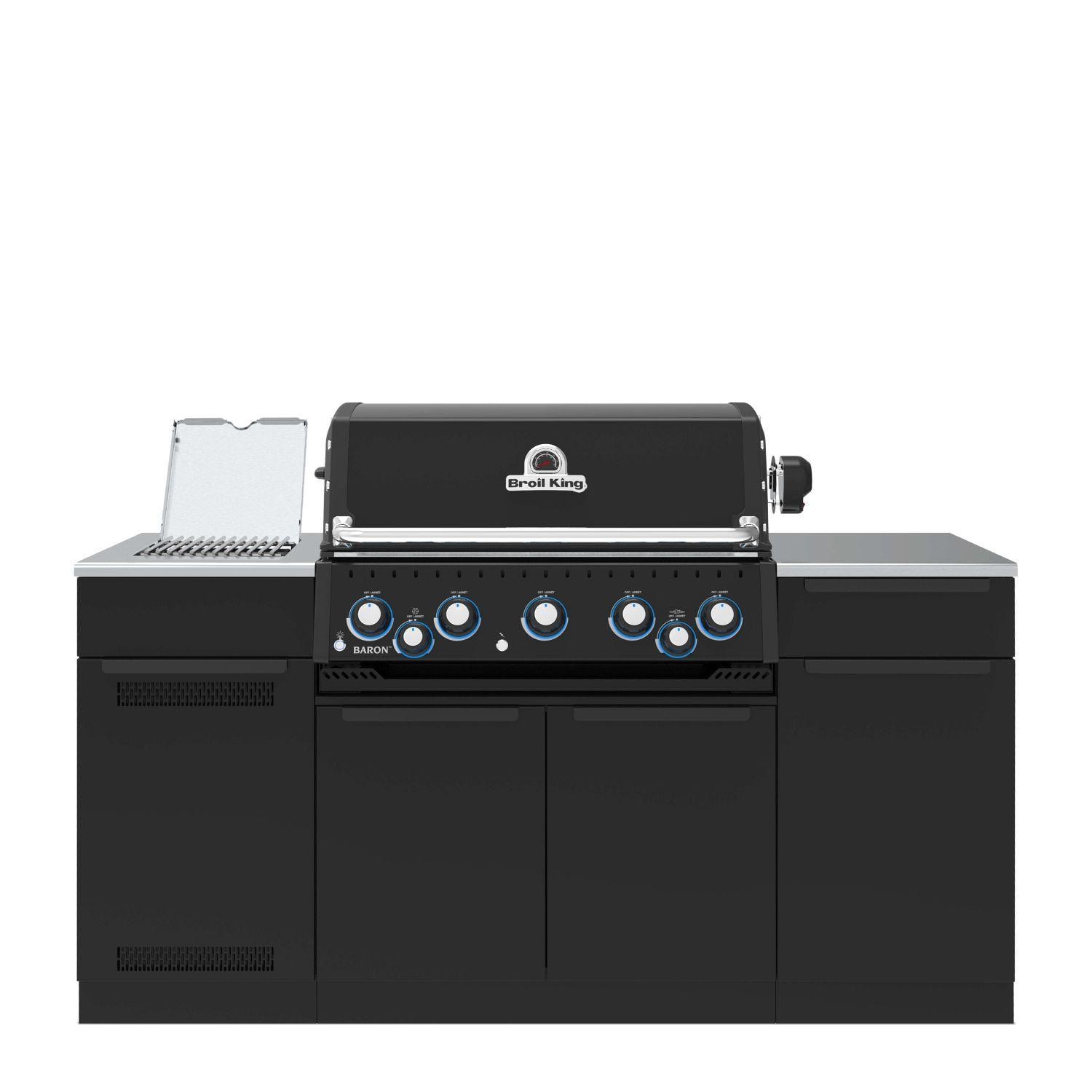 Broil King 876847 Baron 590i Shadow 5 Burner Natural Gas Grill Center w/ Rotisserie & Side Burner - White Background thumbnail