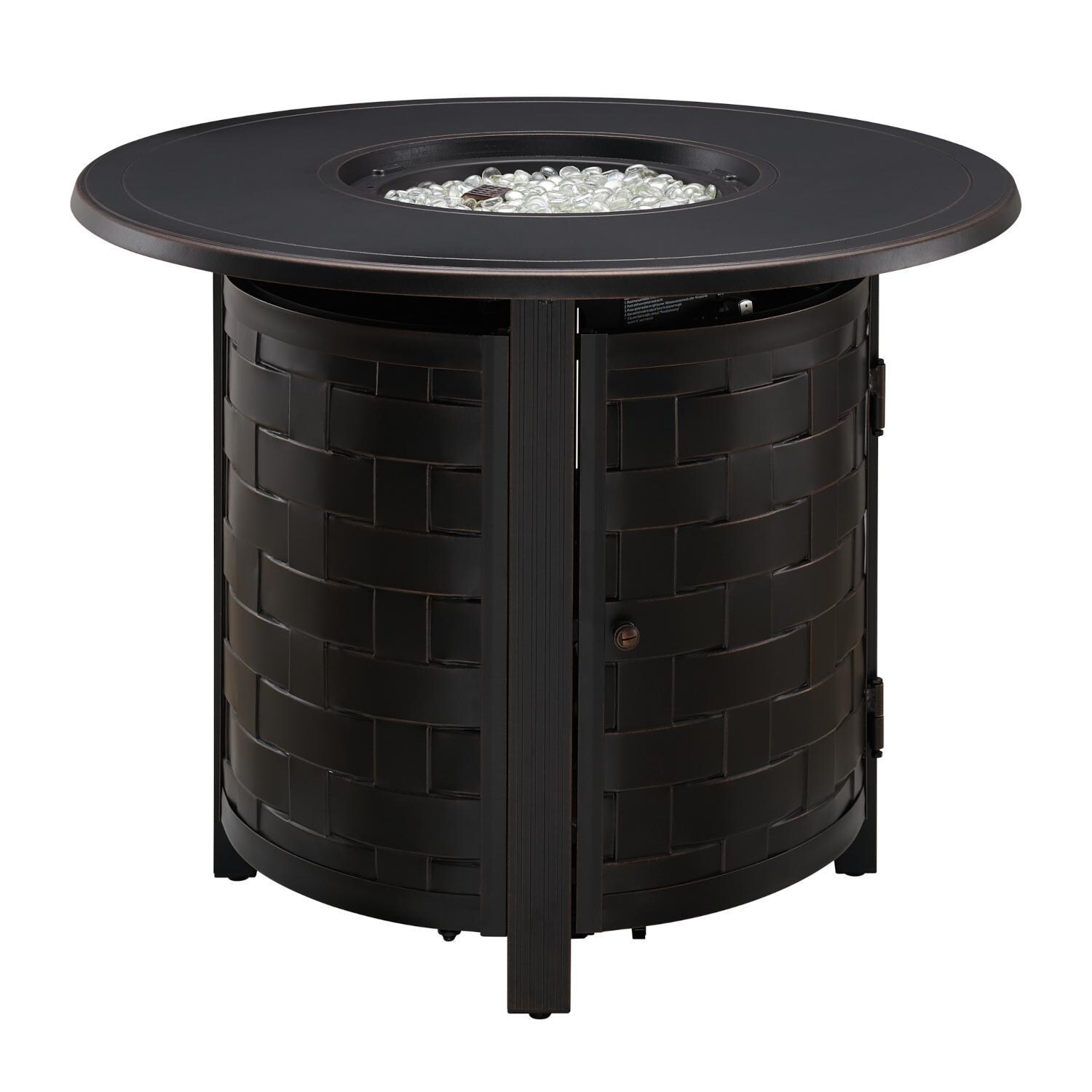 Ultimate Patio 63687-NG Magnolia Way 34-Inch Round Aluminum Natural Gas Fire Pit - Full View Open thumbnail