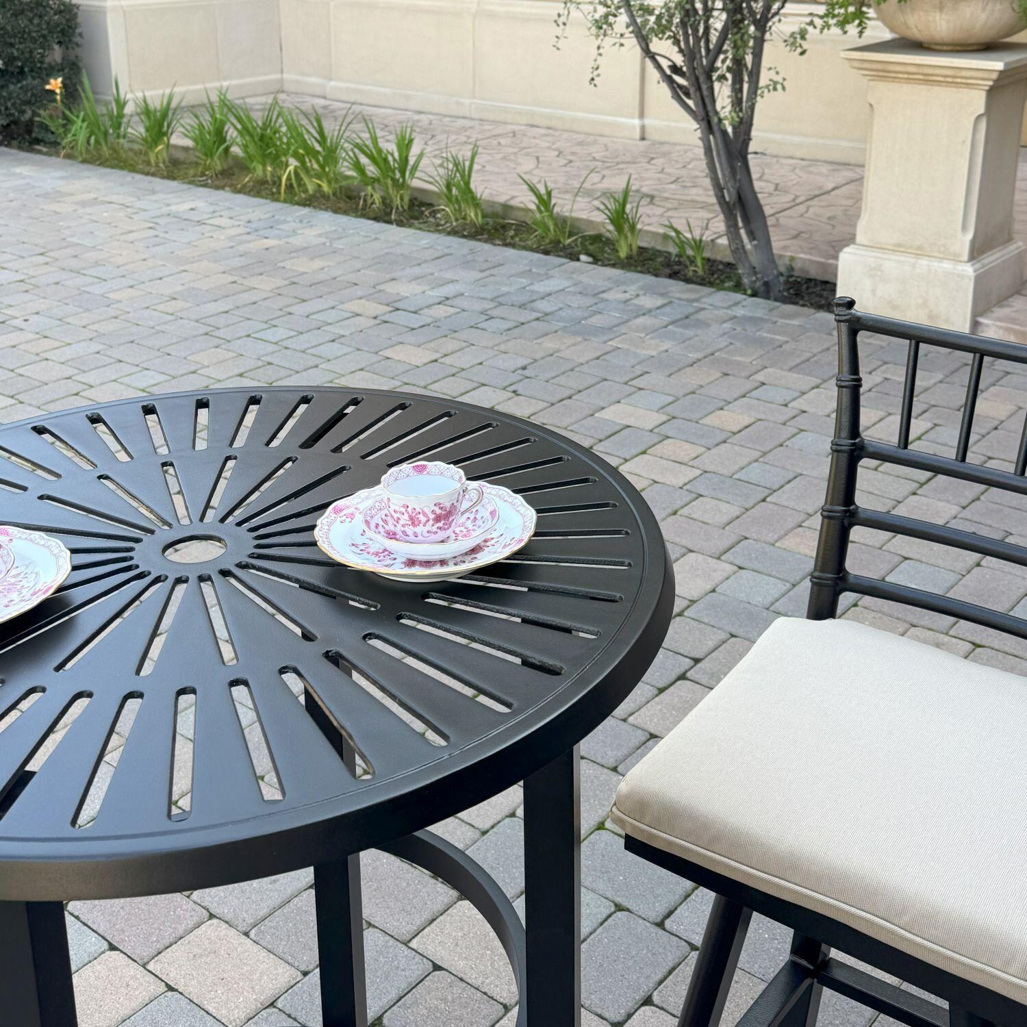 Bella Aluminum 3 Pc Patio Bar Set w/ 30-in Round Bar Table in Beige by Darlee - Bar Table - Corner - Detail thumbnail