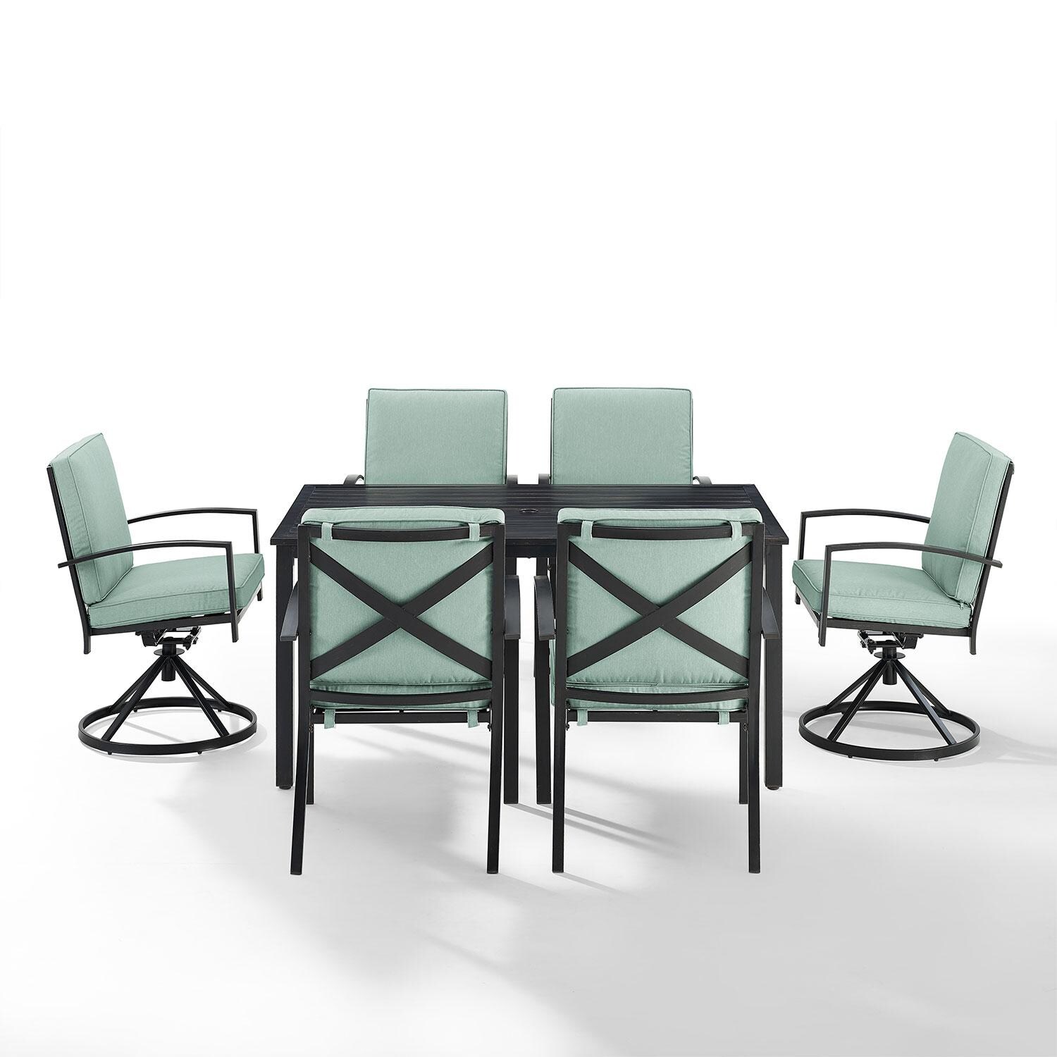 Ultimate Patio UP-82256BZ-MI 7Pc Outdoor Dining Set in Mist W/ Dining Chairs & Swivel Chairs - Front View- White Background thumbnail