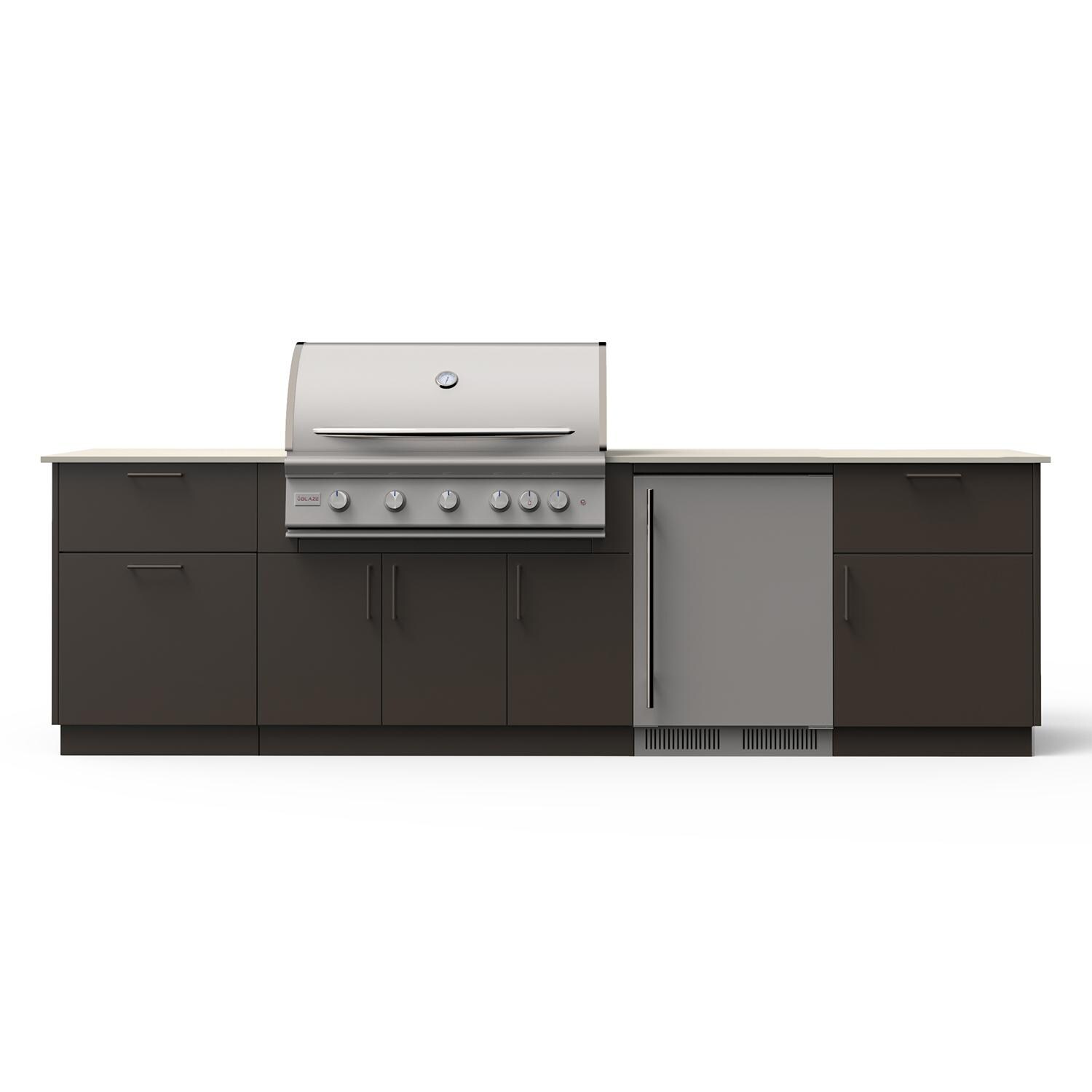 Blaze Morning Glow 10-Ft Outdoor Kitchen Island w/ 40-Inch Premium LTE+ Natural Gas Grill, Fridge in Architectural Bronze w/ Aeris Countertop - White Background thumbnail