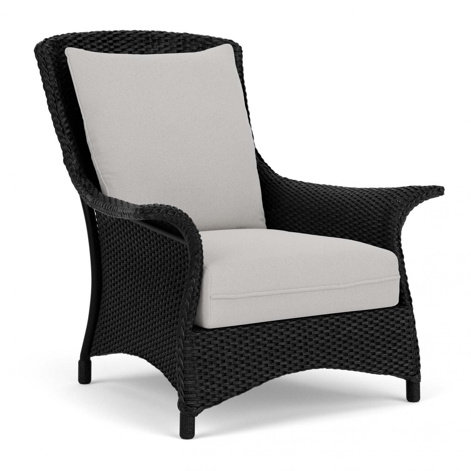 Lloyd Flanders Mandalay Lounge Chair in Ebony Finish with Tundra Dove fabric - Angled thumbnail