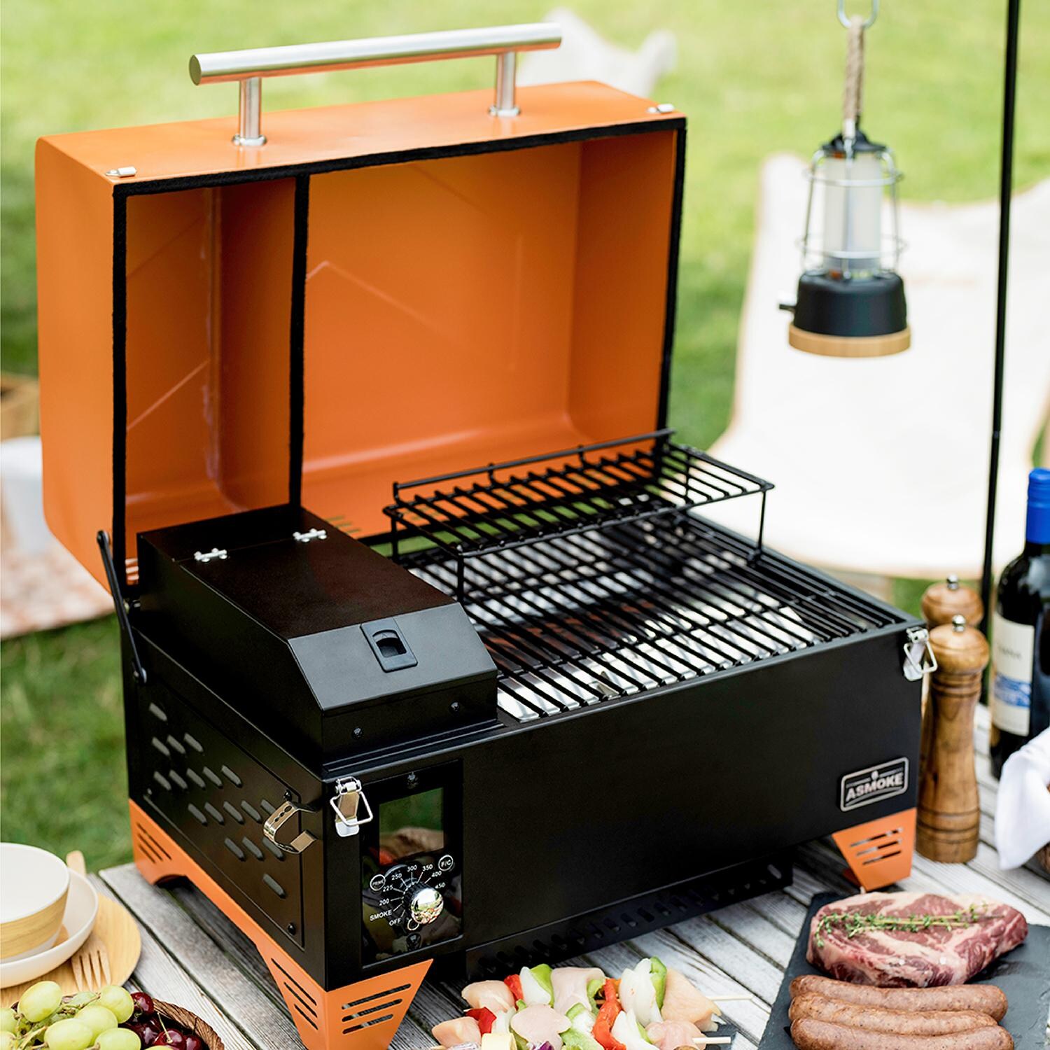 ASMOKE AS350-Vibrant Orange Portable Wood Pellet Grill & Smoker - Lifestyle Grill Prep thumbnail