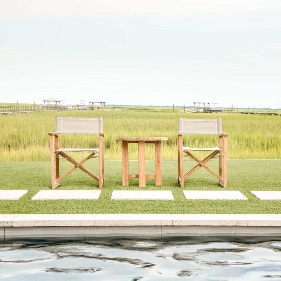 Teak + Table Monday Teak Patio Director Chair W/Grey Sling - Poolside - Lifestyle thumbnail