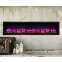 Amantii Symmetry Series Extra Tall 88-Inch Built-In Electric Fireplace with Black Steel Surround - Rustic Logs - Indoor/Outdoor - SYM-88-XT