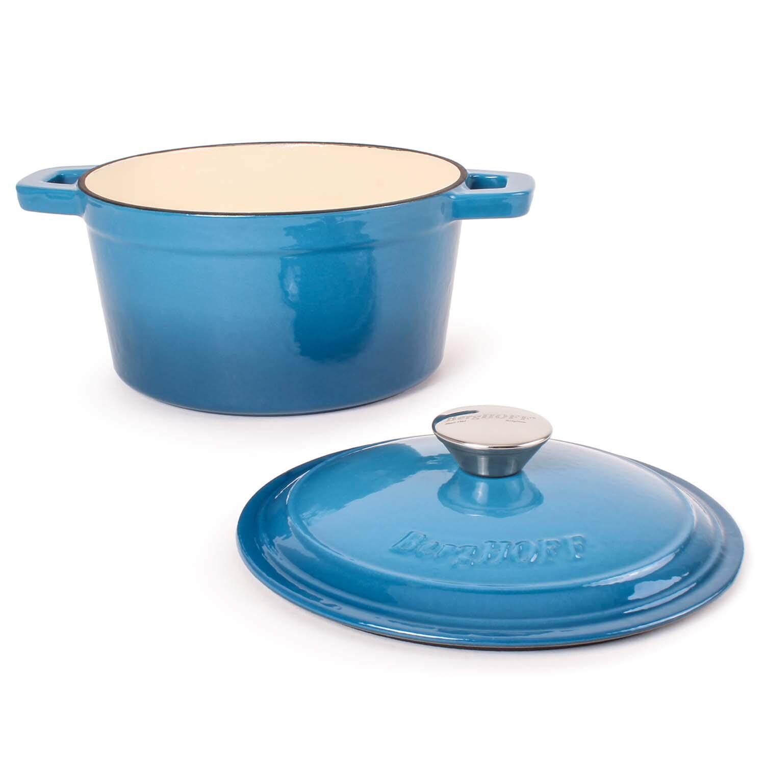 BergHOFF 8-in Neo Cast Iron 3 Qt. Round Dutch Oven w/ Lid - Blue - Lid Off - White Background thumbnail