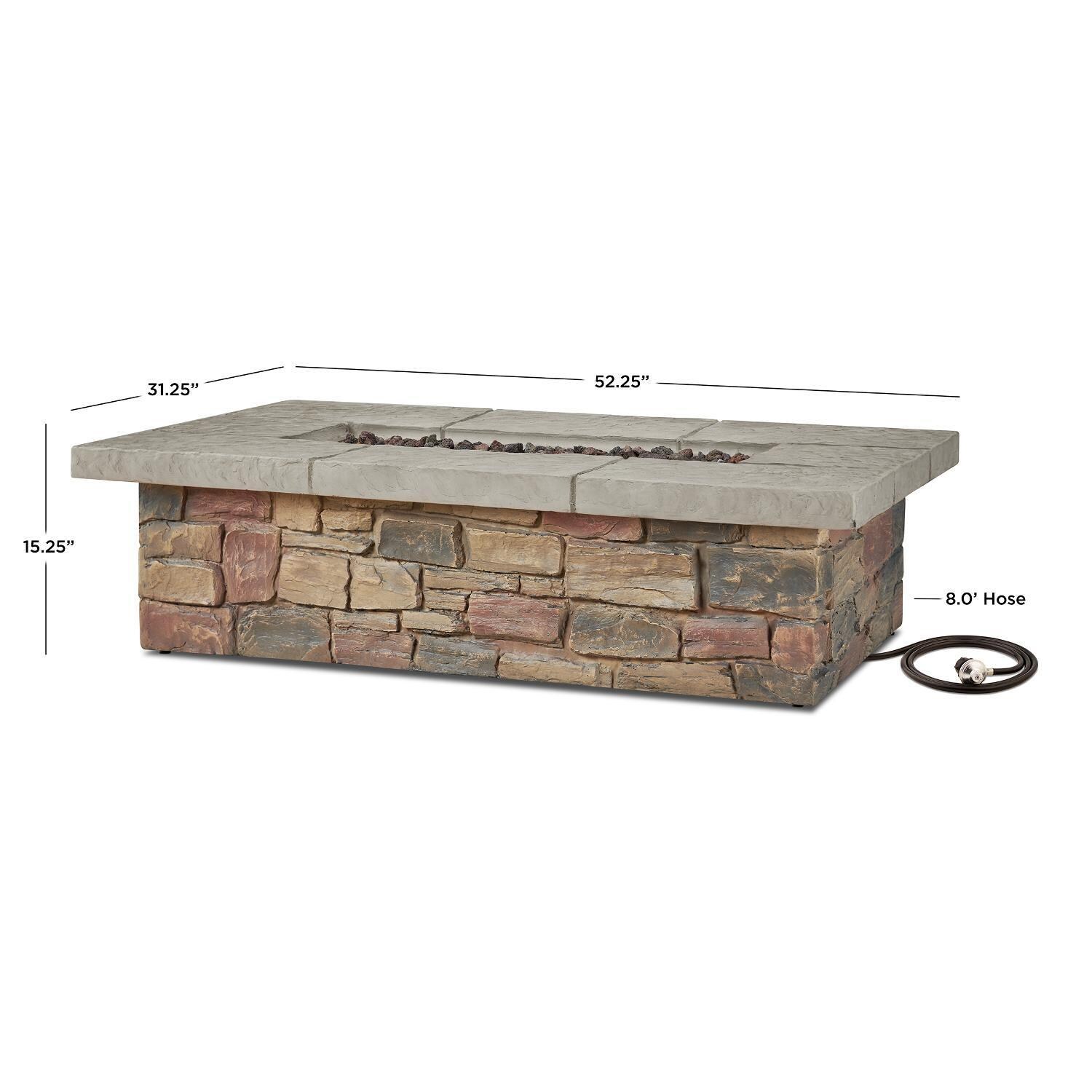 Lakeview Outdoor Designs Baywood SC-C11812LP-BF Rectangular Fire Table with Faux Stone Finish - Measurements thumbnail