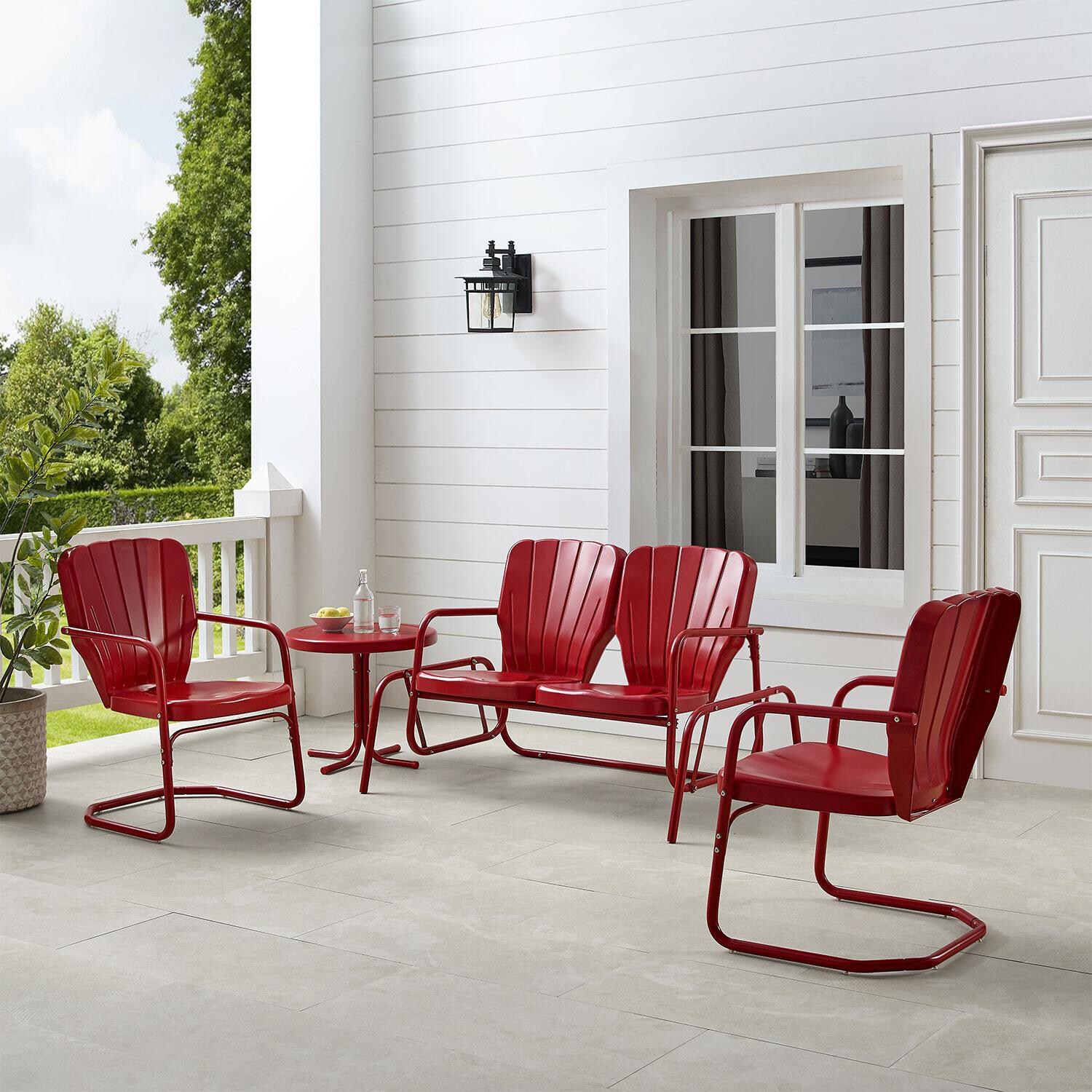 Ultimate Patio UP-32255RE 4Pc Retro Outdoor Loveseat Glider Patio Set in Red Gloss - Position Change - Lifestyle thumbnail