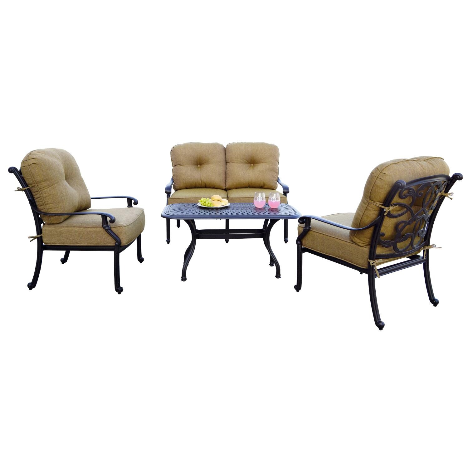 Darlee Santa Monica 4 Piece Cast Aluminum Patio Conversation Set W/ Sesame Cushions image