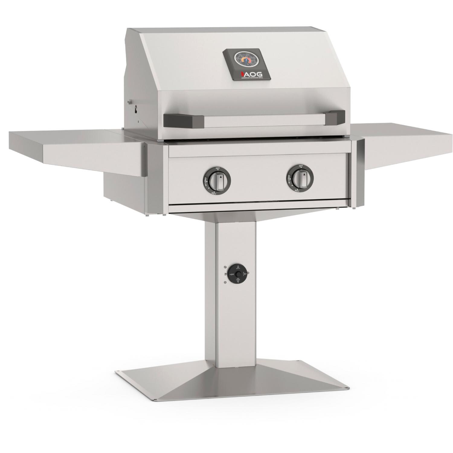 American Outdoor Grill L-Series 24-in 2-Burner Natural Gas Grill w/ Lights & Rotisserie Kit on Accessible Patio Post Base