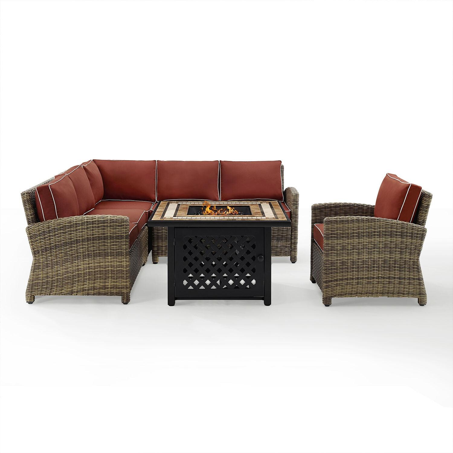 Ultimate Patio UP-92392-SG 5Pc Wicker Outdoor Sectional Set in Sangria - Display - White Background thumbnail