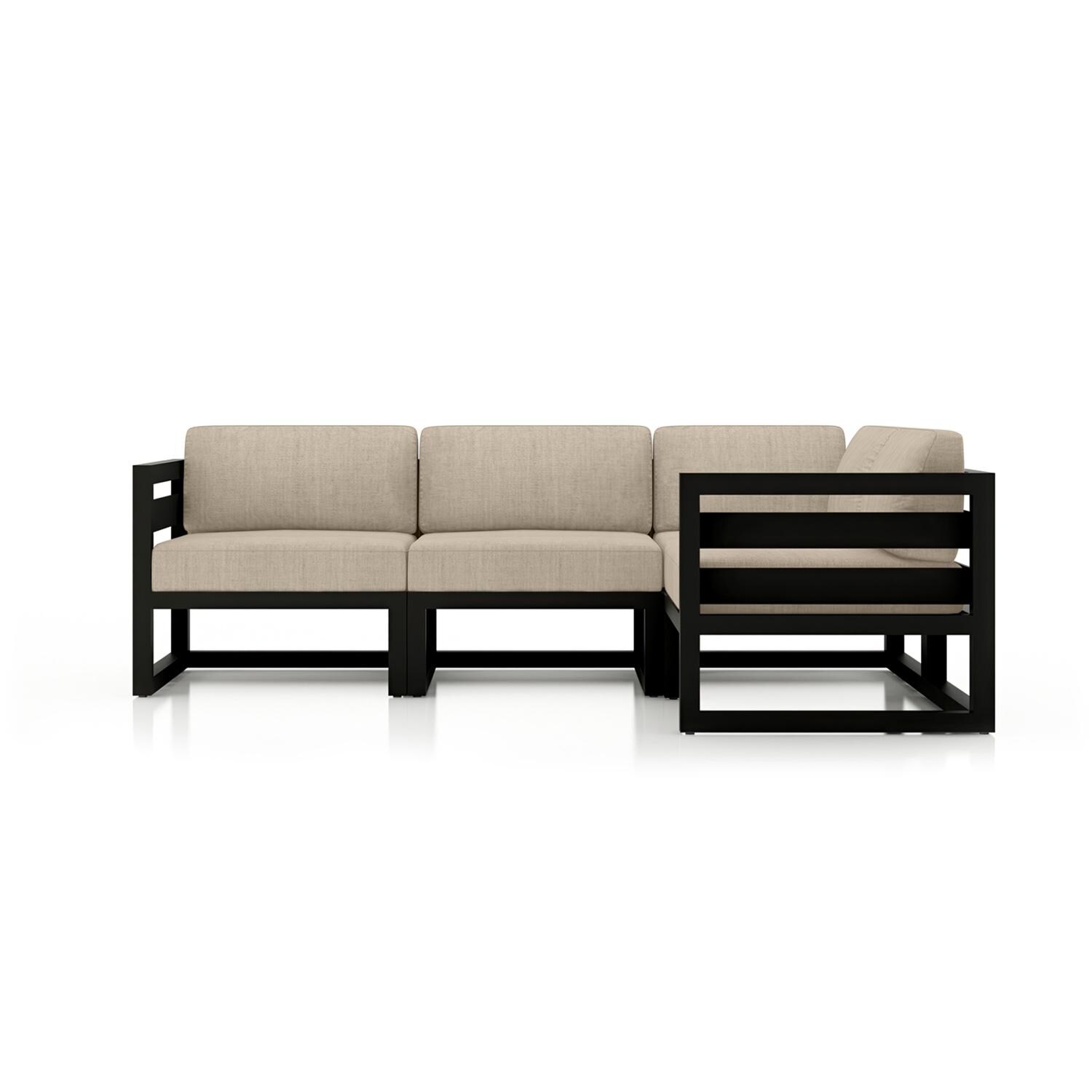 Lakeview MSTYCV-BK-4SEC-CF Misty Cove 4 Pc Aluminum Sectional Set in Black w/Canvas Flax Cushions by Lakeview Outdoor Designs - Set - White Background thumbnail