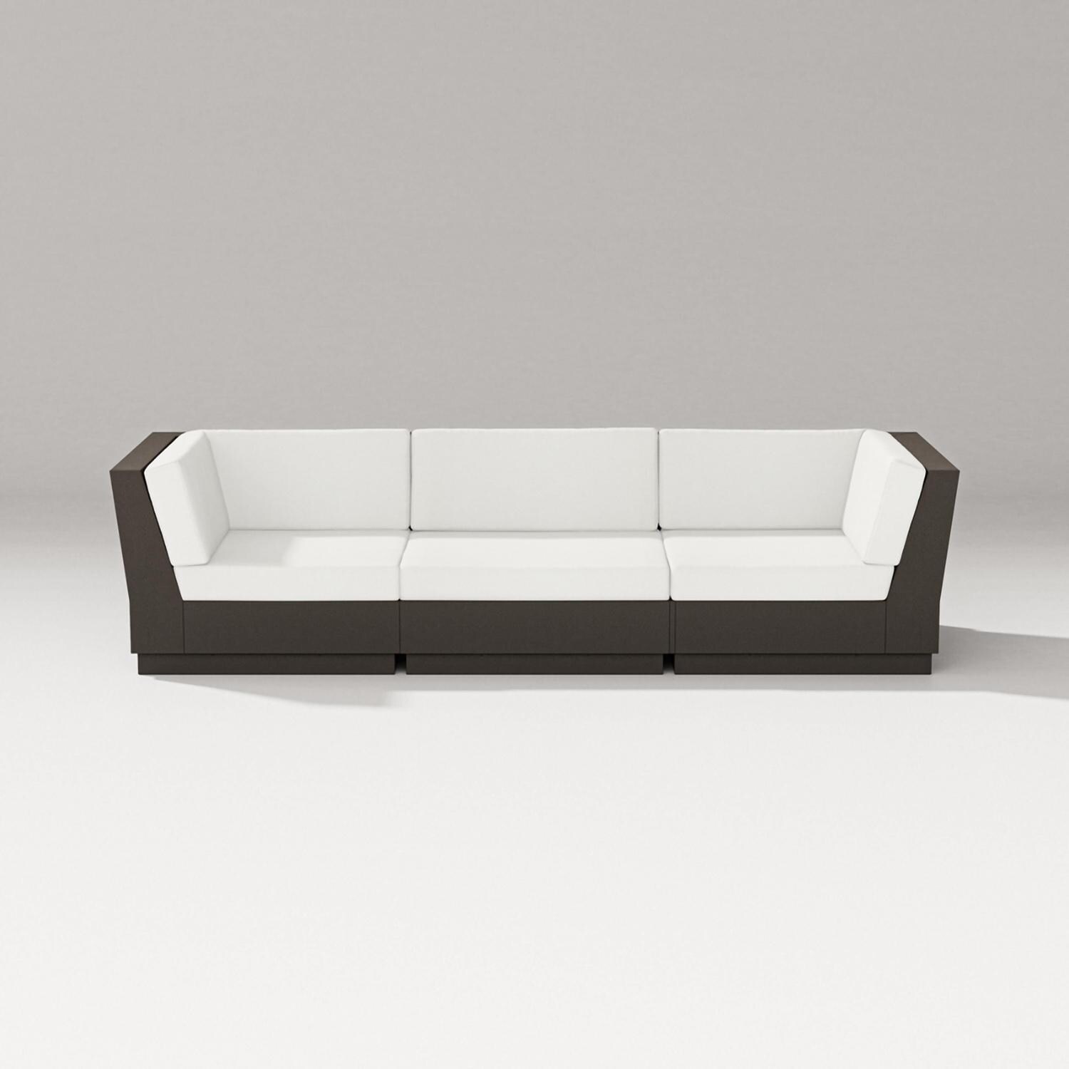 Elevate 3 Person Recycled Plastic Sectional Sofa in Vintage Coffee/Natural Linen By PW Designer Series