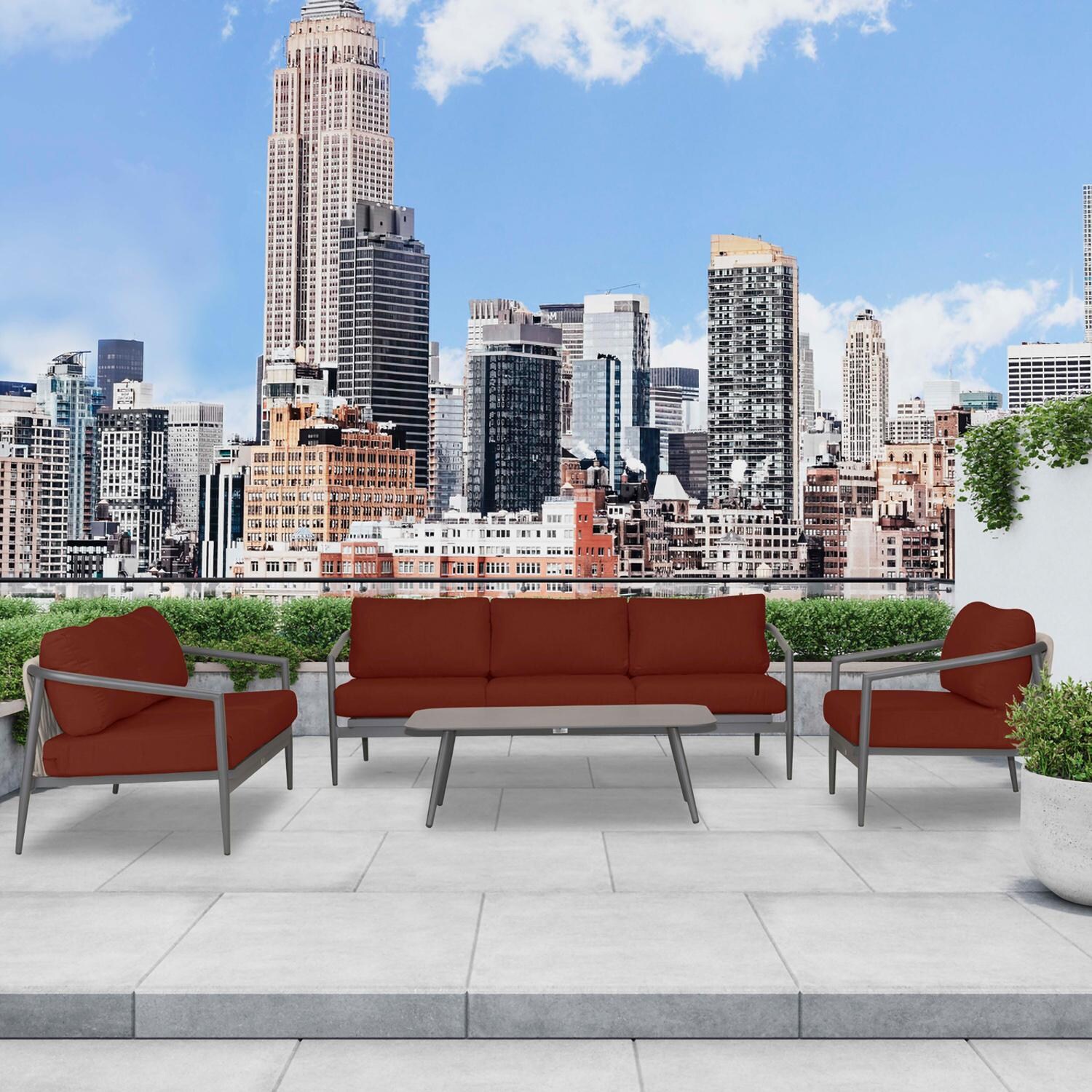 Midnight Cove 4 Pc Aluminum Seating Set w/ Sofa & Loveseat in Slate/Canvas Henna by Lakeview Outdoor Designs