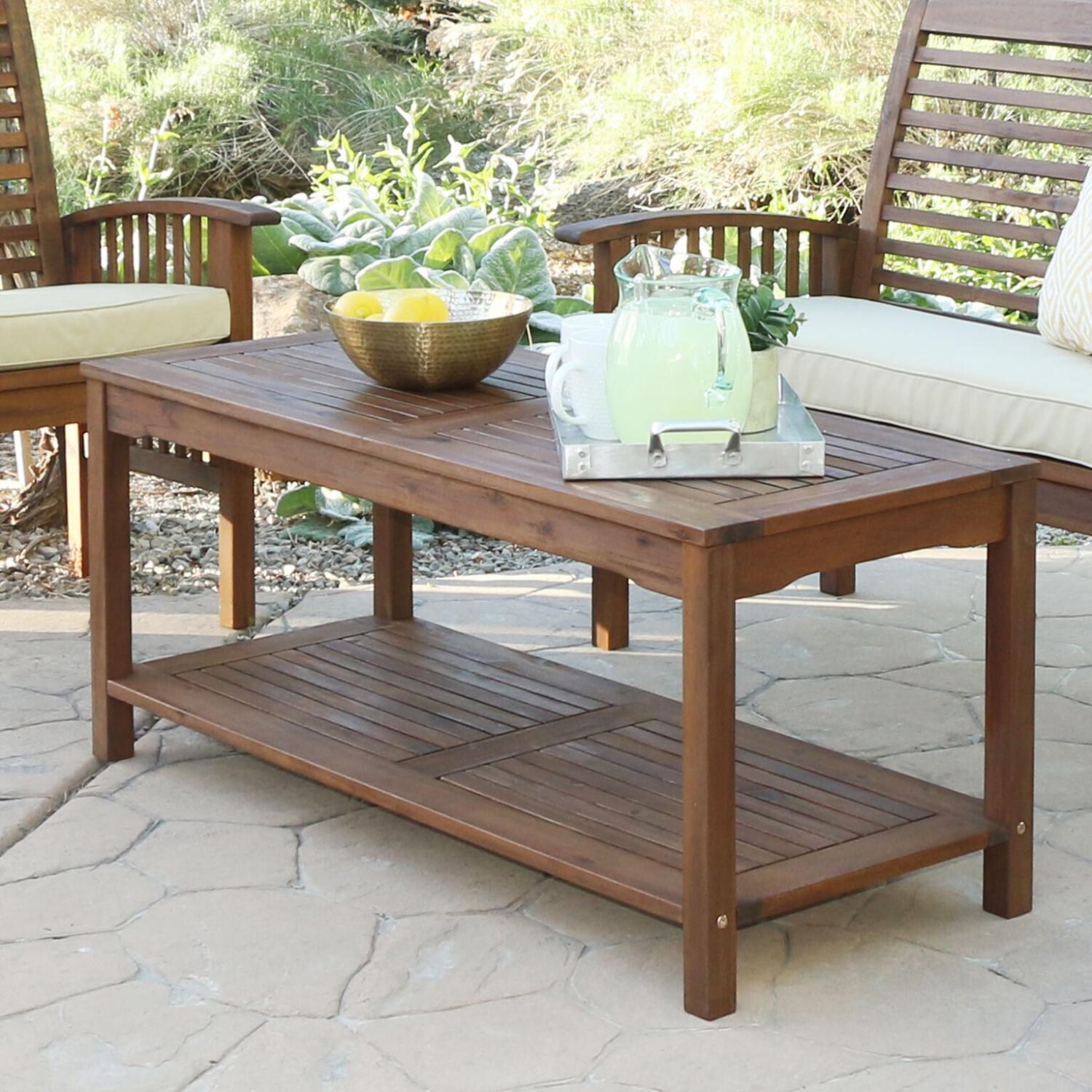 Ultimate Patio Horizon Way 50 X 21 Inch Rectangular Dark Brown Acacia Patio Coffee Table - Angled View thumbnail