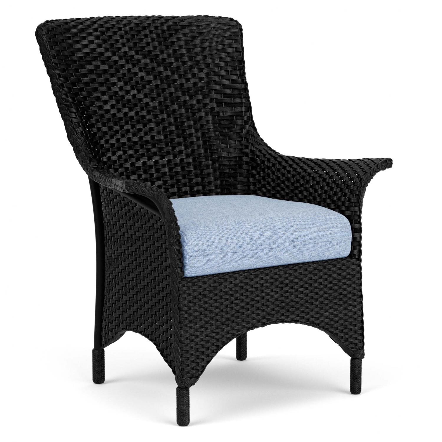 Lloyd Flanders Mandalay Dining Armchair in Ebony Finish with Demo Skyway fabric - Angled thumbnail