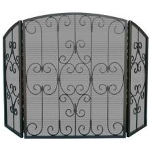 UniFlame 49-Inch 3 Fold Graphite Fireplace Screen With Decorative Scrollwork - S-1981 image