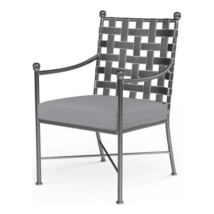 Provence Wrought Iron Dining Arm Chair w/ Self Welt in Pewter/Canvas Granite by Sunset West - White Background thumbnail