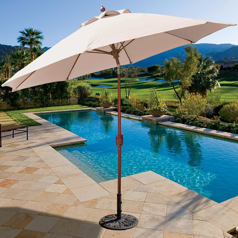 Galtech 9 Ft. Octagonal Bar Height Patio Umbrella - Lifestyle View - Shown In Bronze Finish W/ Antique Beige Sunbrella Fabric (Umbrella Base Not Included) thumbnail